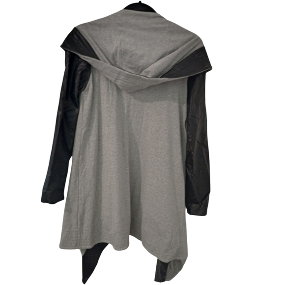 Indiana the Label Distressed leather and cotton drape jacket coat size 10 - Picture 2 of 14